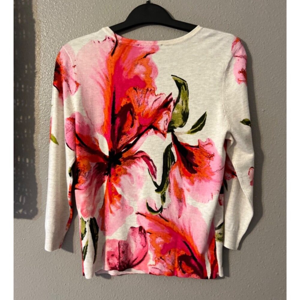 WHBM Womens Cardigan Sweater Black Pink Tan Green S Small Stretch - Picture 7 of 7